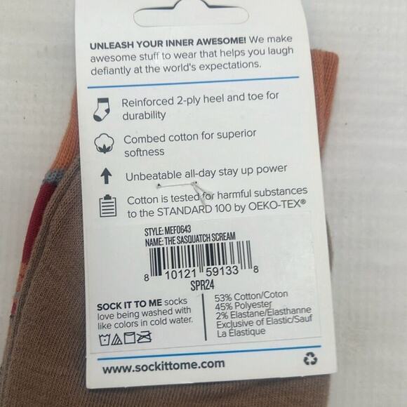 NWT Sock It To Me Mens Brown Orange The Sasquatch Scream Knee-High‎ Socks - Picture 3 of 4